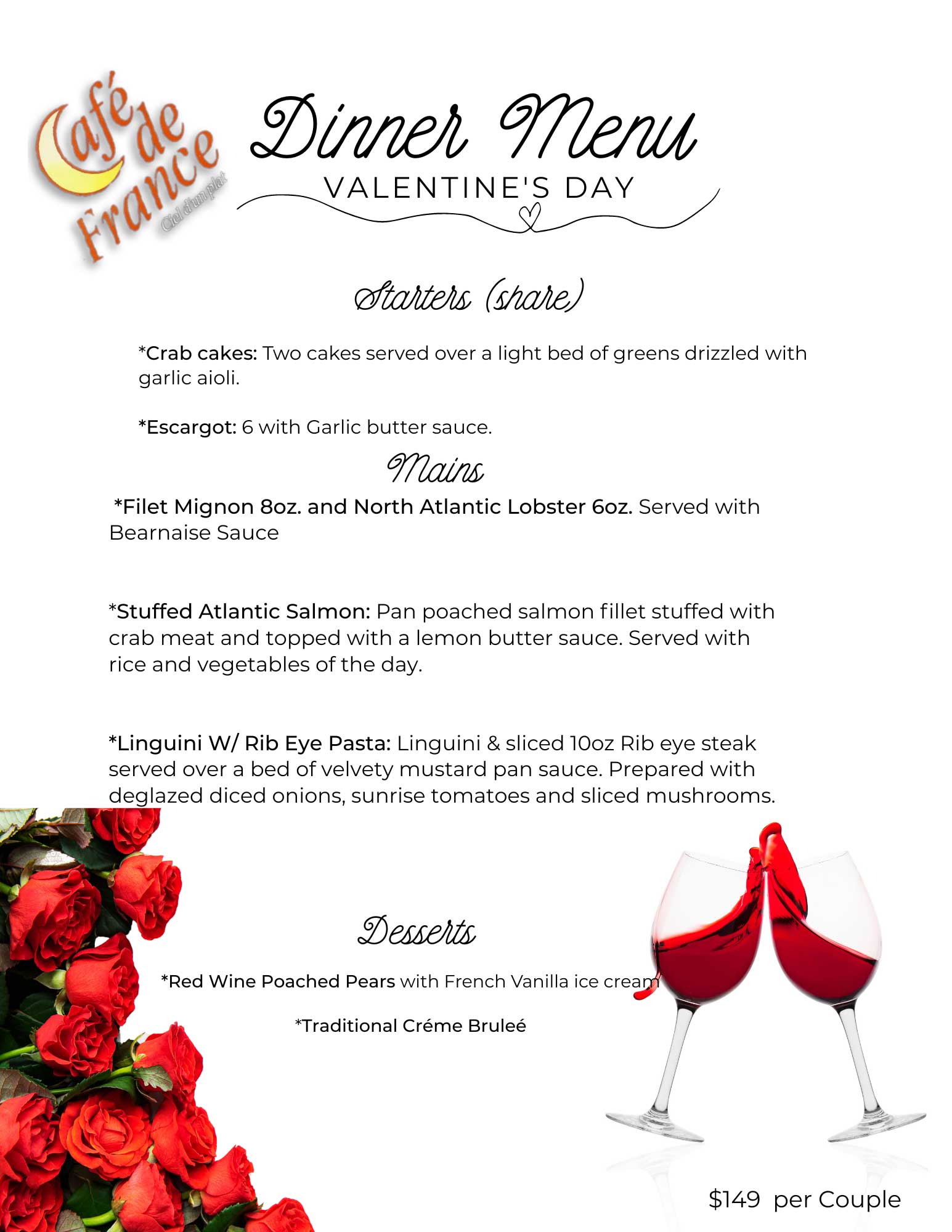 Valentines Dinner Menu 2023